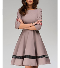 Fit and Flare Dress – Taupe / Horizontal Band of Black Mesh / Traditional Slit Neckline